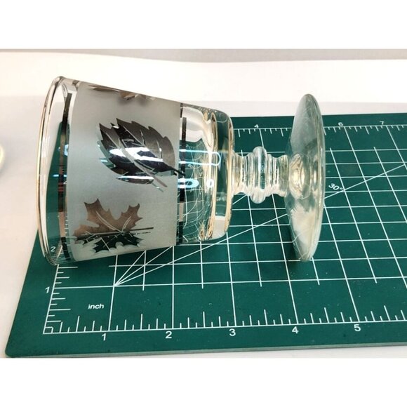 Libbey Silver Leaf Overlay Pedestal Glasses 8 Oz Rocks Glasses 4.25" Set Of 2 - Picture 3 of 9